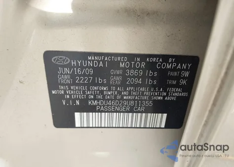 2009 Hyundai Elantra Gls z USA, uszkodzony, nr VIN KMHDU46D29U811355